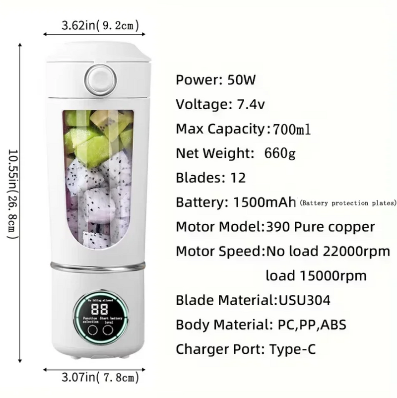 IPSTYLE Portable Juice Maker Blender for Shakes Smoothies 700ML 2 In 1 Blender Bottle Juicer