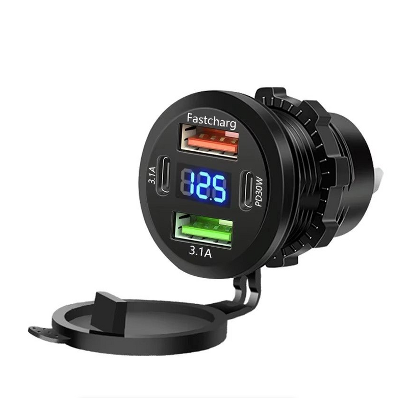 Car Charger Socket Dual Type-C & Dual USB 4Ports Fast Charging Socket