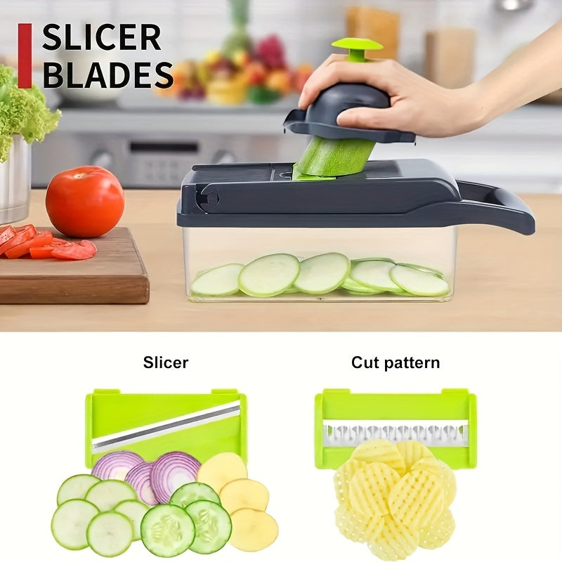 16-Piece Manual Vegetable Chopper Set – With Container & Multiple Blades
