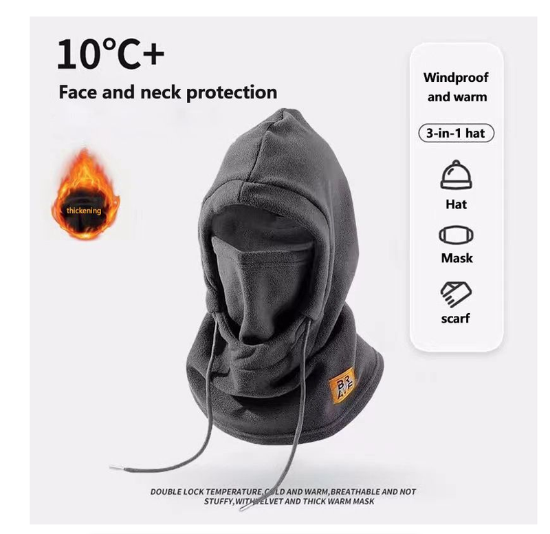 Winter Warm Hooded Hat Windproof Thickened Polar Fleece Ski Cycling Neck