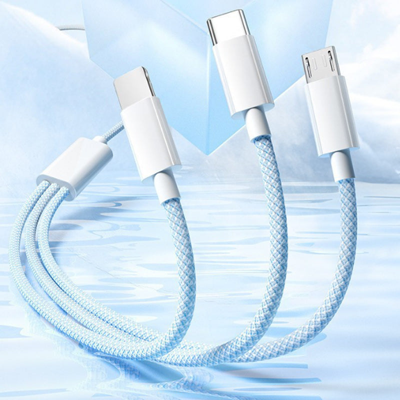 1.5M 3-In-1 Braided Fast Charging Cable, 66W USB To Type-C/Lightning/Micro USB