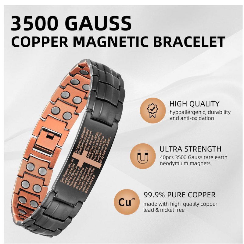 Ultra Strength Magnetic Copper Mens Cross Bracelets