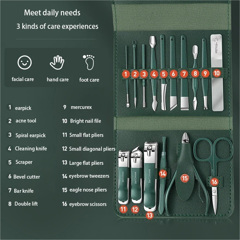 IPSTYLE Nail Clippers Set With Folding Bag Manicure Cutter Kits Beauty Tool