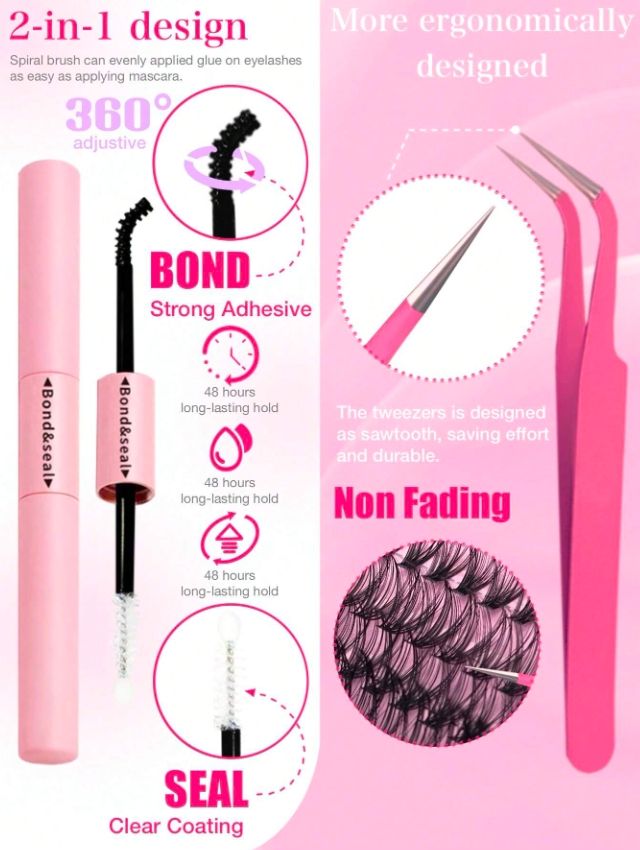 DIY Eyelash Extensions Kit5-16MM Natural, Lash Clusters Kit 480Pcs Wispy Lash Glue Bond and Seal Self Application for Lash Extension Beginner