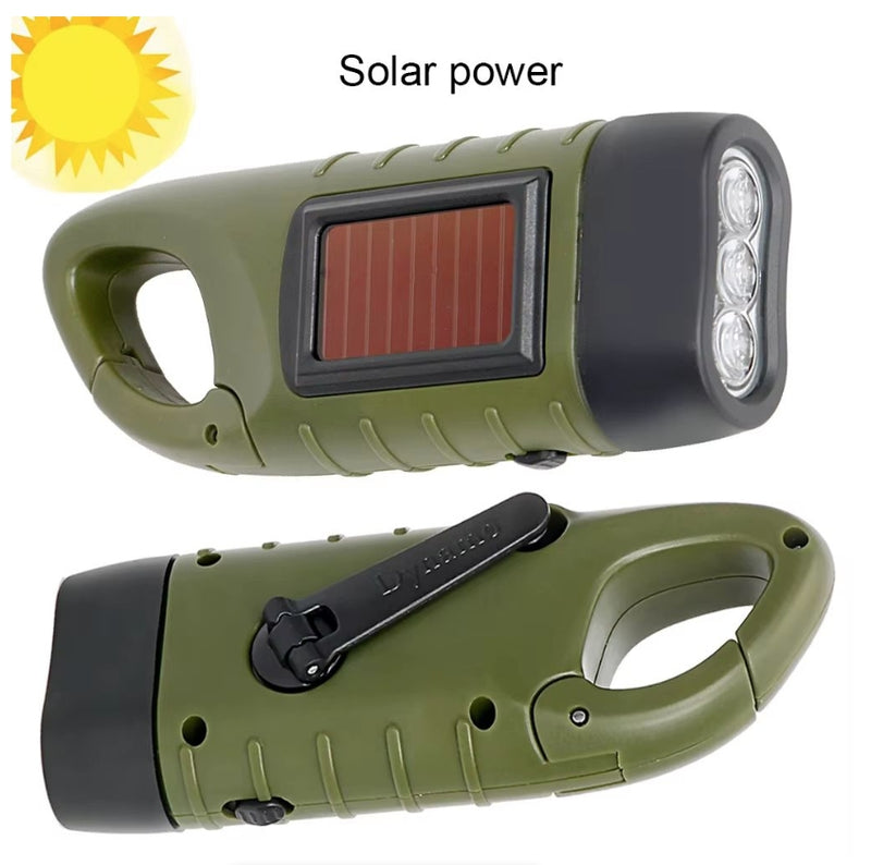 Solar Hand Crank LED Flashlight Emergency Outdoor Light Dynamo Torch