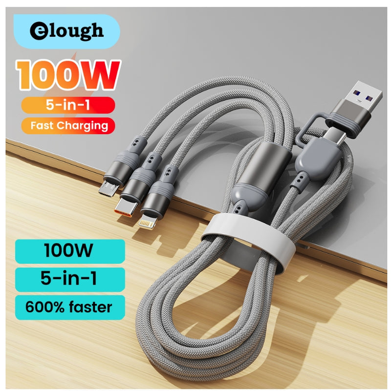 5 in 1 Cable USB Type C to C/Lighting/Micro Fast Charging Cable