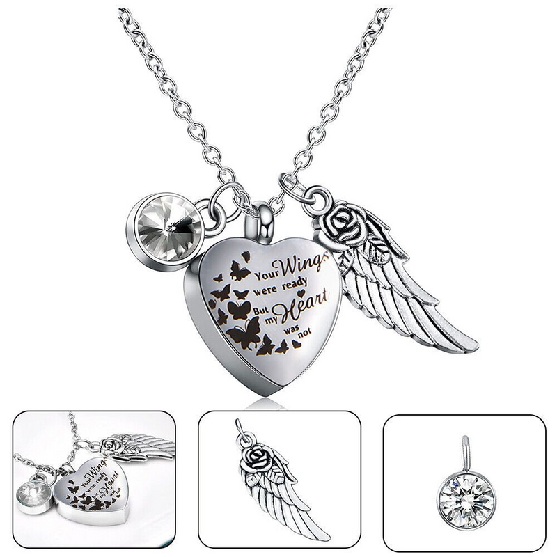 Necklace Angel Heart Wings Ashes Keepsake Cremation Memorial Urn For Gift