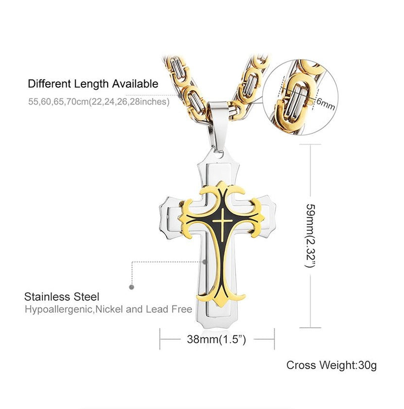 Cross Necklace Multi-layers Stainless Steel Cross Pendants Necklaces