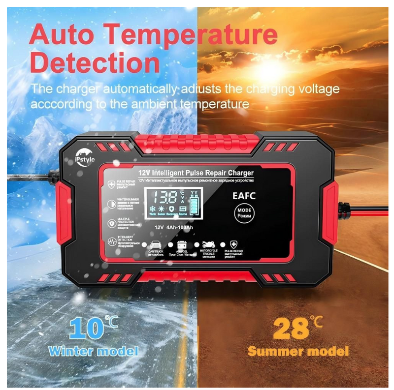 Car Battery Charger 12V 6A Pulse Repair LCD Display Smart Fast Charger