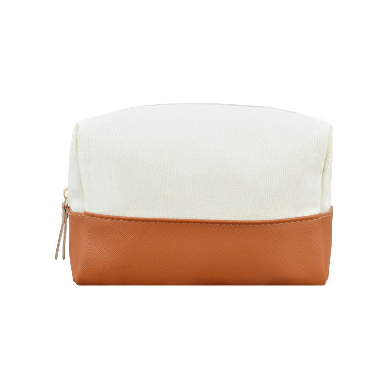 Canvas Two-Tone Cosmetic Bag, Large Capacity Zipper Toiletry Pouch, Portable Travel Makeup Organizer for Woman