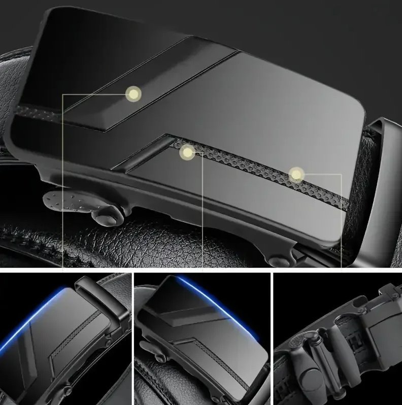 Fashion Automatic Buckle Belt PU Leather Black Male Jeans Belts for Men