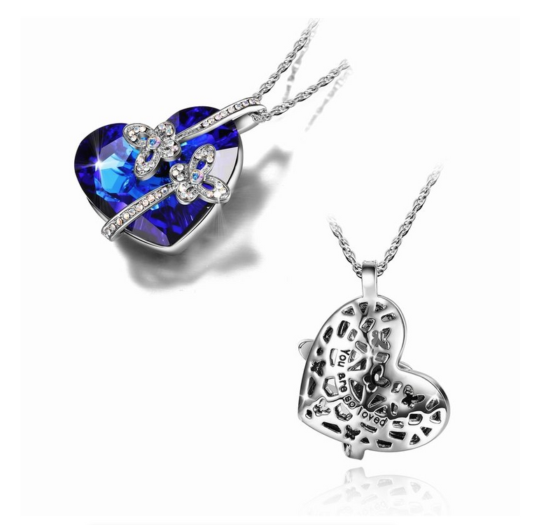 Heart Pendant Necklace for Woman Exquisite Jewelry Blue Crystal Forever Love