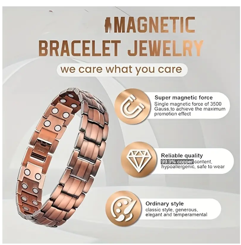 Magnetic Copper Bracelet With 2 Row Therapeutic Magnets