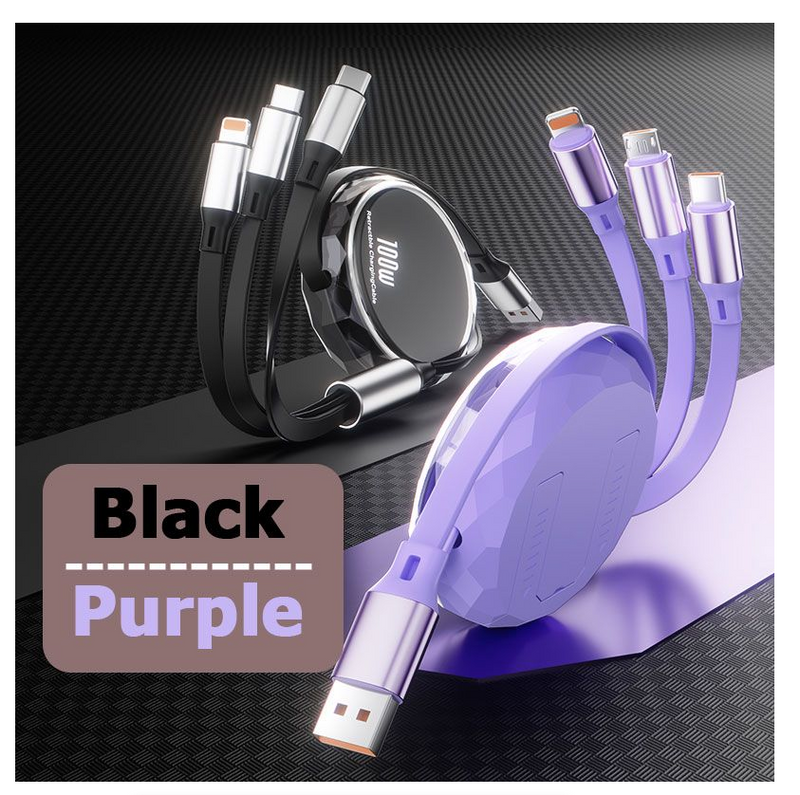 100W 3 in 1 Multi Type C Charger Cable to C Super Fast Charging - Purple