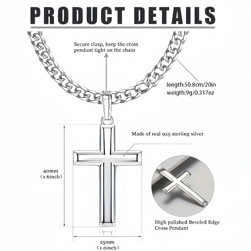 Cross Necklace for Men Woman Durable Cuban Crucifix Pendant Necklace
