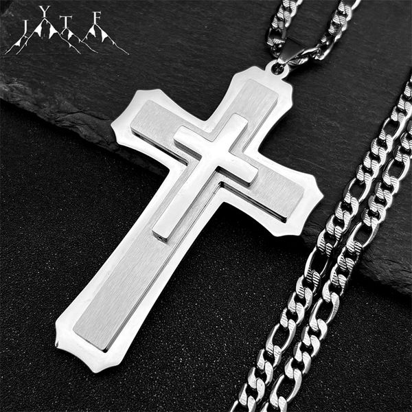 Big Jesus Christian Cross Pendant Necklace for Men Woman Stainless Steel