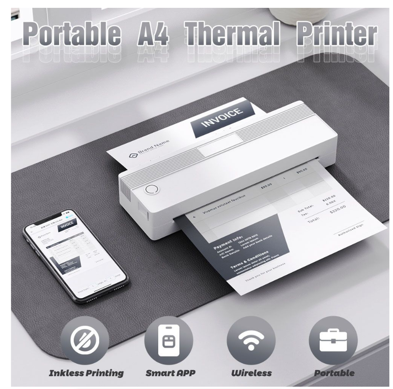 Mini A4 Portable Printer Wireless Mobile Thermal Printer 8 Inch