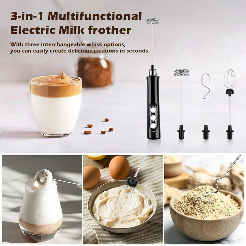 Electric Milk Frother Handheld Foam Maker for Latte, Cappuccino, Chocolate