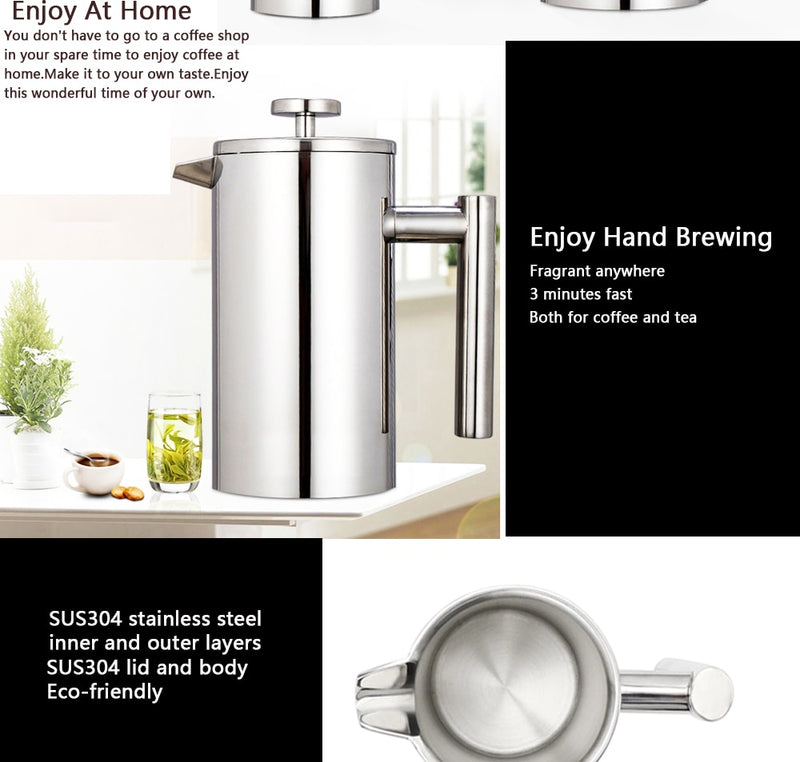 Stainless Steel Coffee Press Percolator Percolator Pot Double Wall Lar