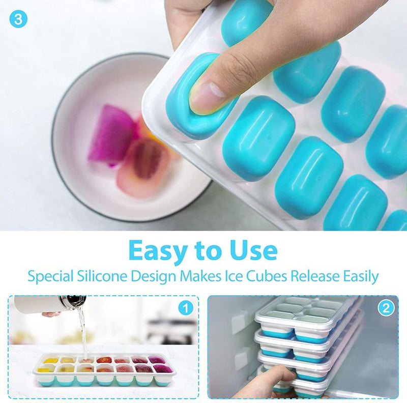 4-pack ice cube trays, easy to remove silicone and flexible 14 ice cub