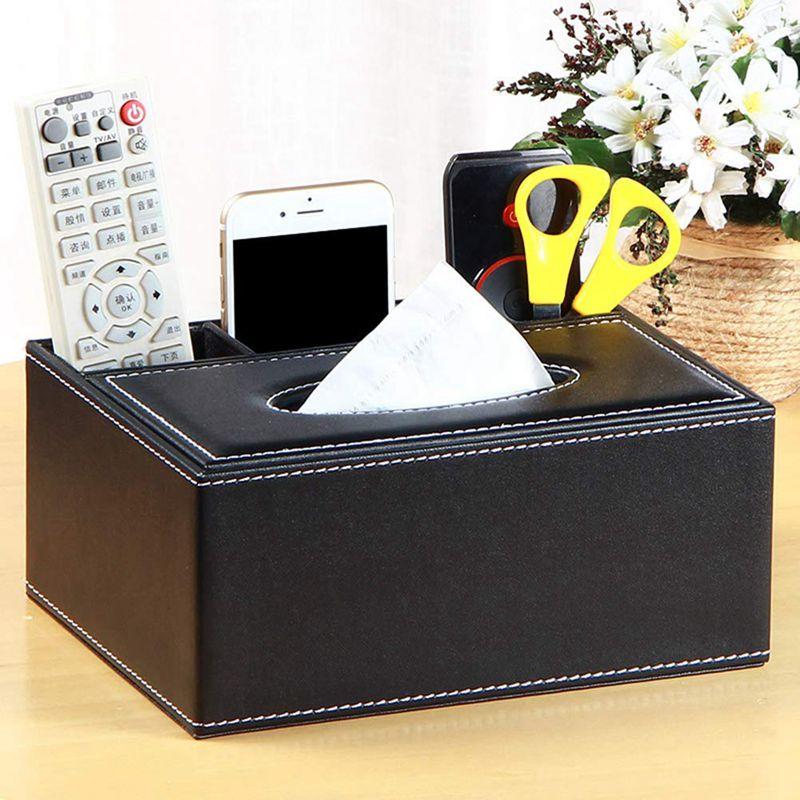 Leather Napkin Box Pilot Holder Desk Sheath Pencil scissors (black)