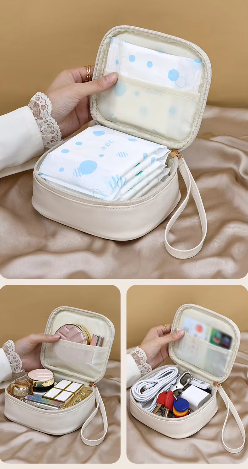 Portable Pocket Red Envelope Sanitary Napkin Bag PU Material Zipper Closure Sundry Digital Pattern Convenient Carry-on Storage
