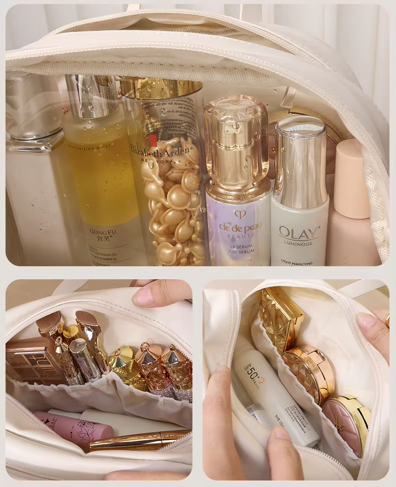 New Double-layer Portable Storage Fashionable PU Storage Bag with Hand Enhanced Appearance for Grooming and Storage