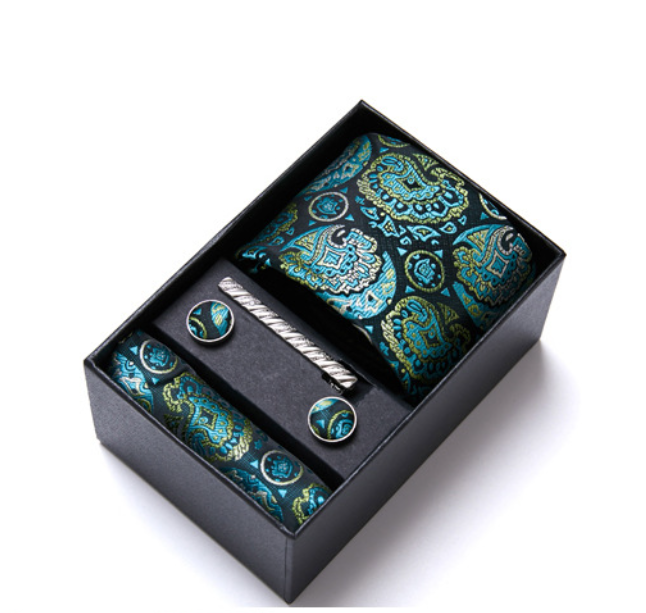 Fashion Elegant Men's Necktie Gift Box Striped Tie Handchief Cufflink Tie Clip Set