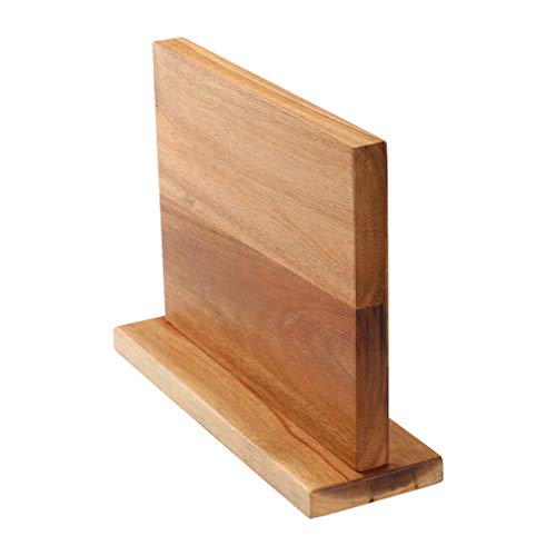 Double Sided Magnetic Wooden Knife Block, Acacia Wood Magnetic Knife Holder for Kitchen, Countertop Knife Storage Organizer