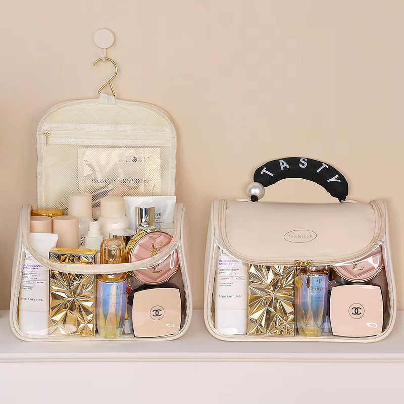 Portable Toiletries Makeup Bag Convenient Hook High-Capacity Wash Bag for Travel PVC Handheld Storage Bag