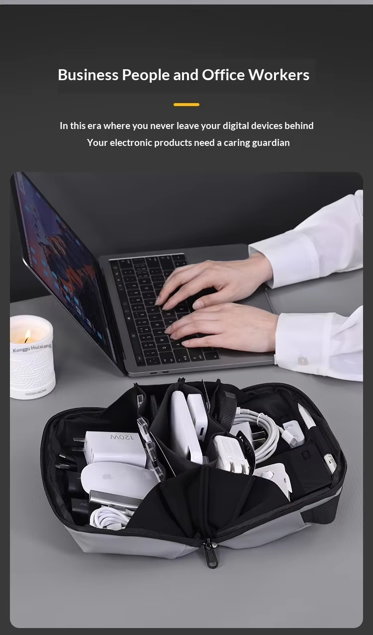 High Quality PU Leather Tech Organizer Power Bank Cable OEM ODM Waterproof Business Travel Storage Bag