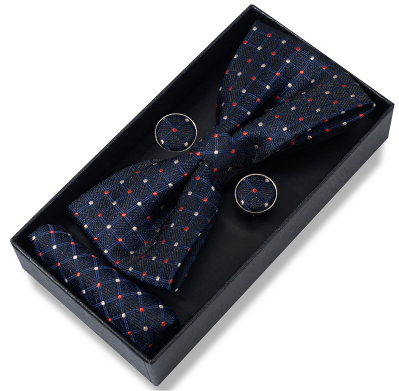 Men's Bow Tie Set - Pocket Square, Cufflinks