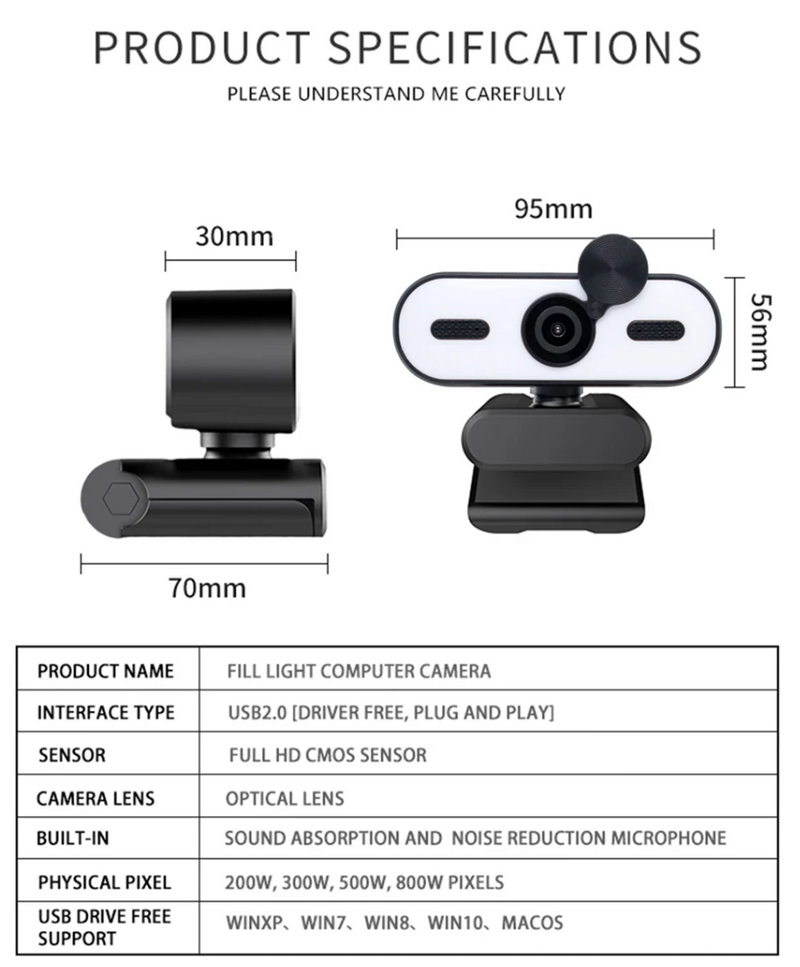 High-definition Beauty And Lighting Webcam Privacy Cover USB Autofocus Web Camera