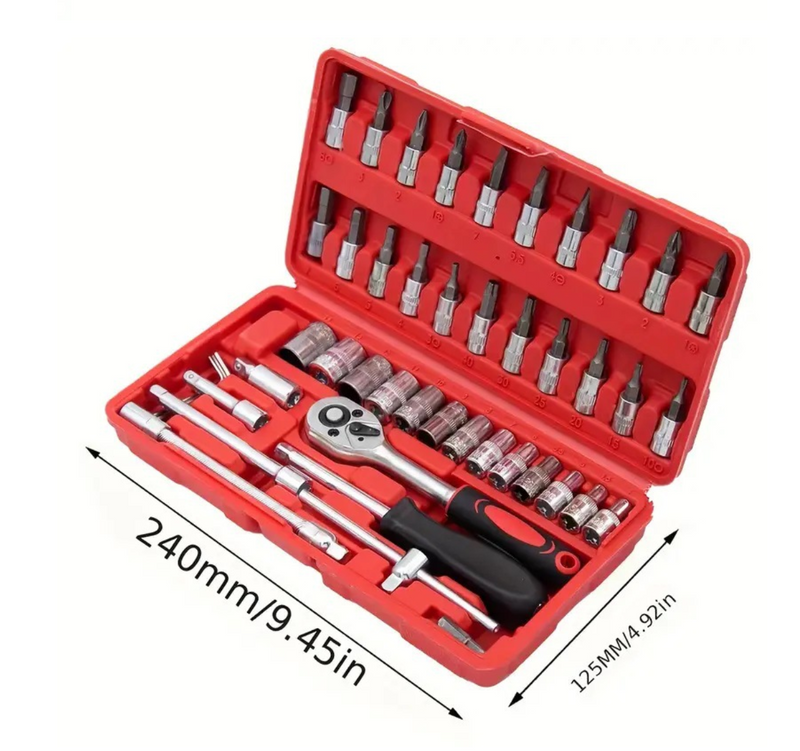 46-Pieces Car Automobile Repair Tool Ratchet Wrench Drive Socket Set 1/4-Inch