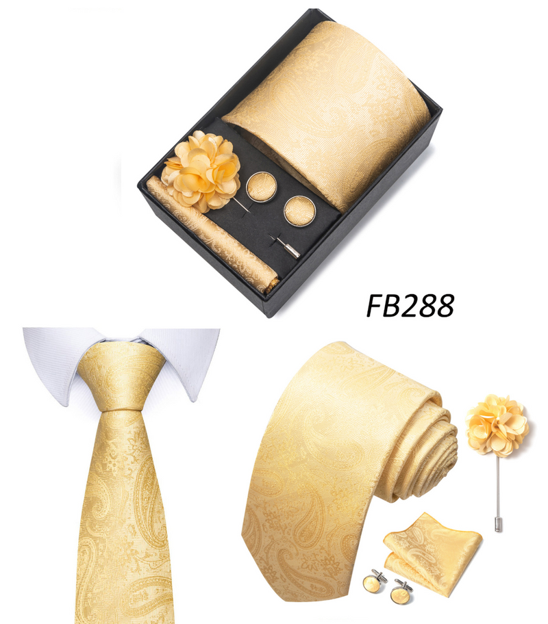 Ties Set Men Necktie Handkerchief Cufflinks Brooch Formal