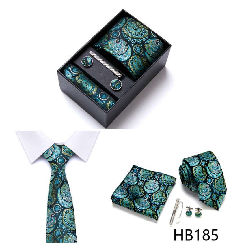 Fashion Elegant Men's Necktie Gift Box Striped Tie Handchief Cufflink Tie Clip Set