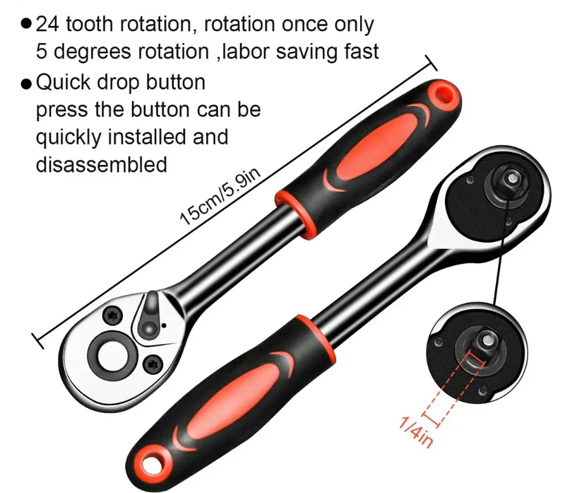 46 Pieces 1/4 Inch Drive Socket Ratchet Wrench Set