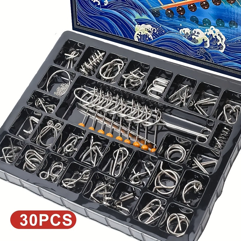 30Pcs Metal Brain Teaser Puzzles Set, Disentanglement IQ Toys for Kids and Adults