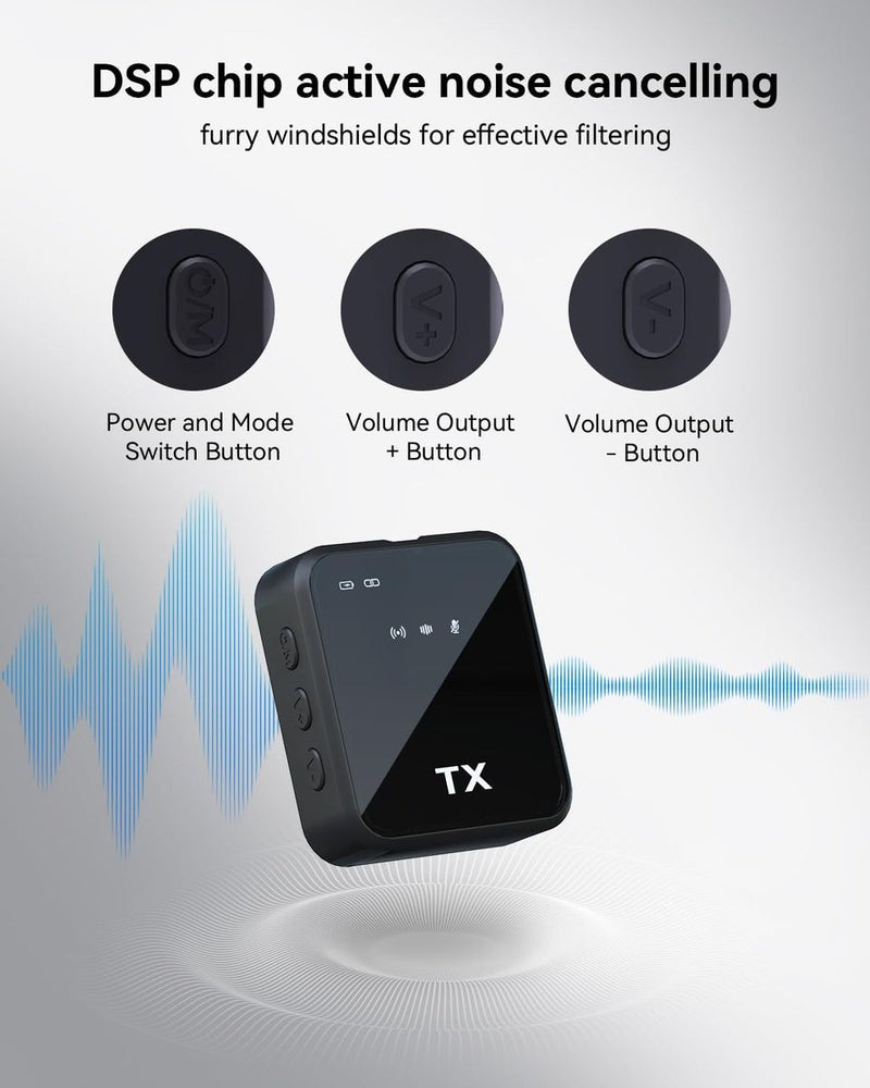 3 in 1 Wireless Lavalier Mic - 10M Range, 8H Battery, Noise Cancel