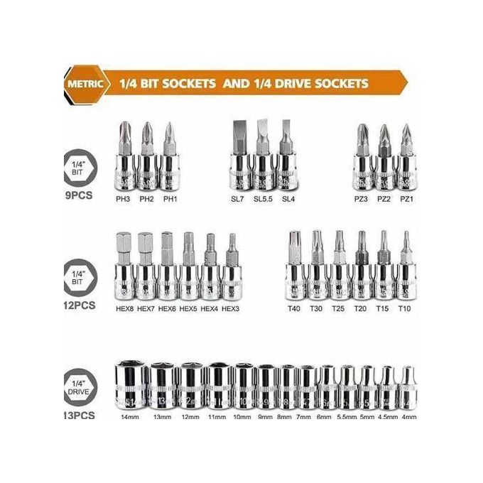 46 Pieces 1/4 Inch Drive Socket Ratchet Wrench Set