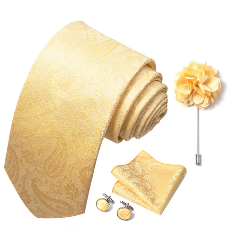 Ties Set Men Necktie Handkerchief Cufflinks Brooch Formal