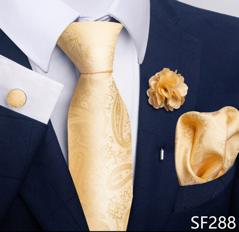 Ties Set Men Necktie Handkerchief Cufflinks Brooch Formal