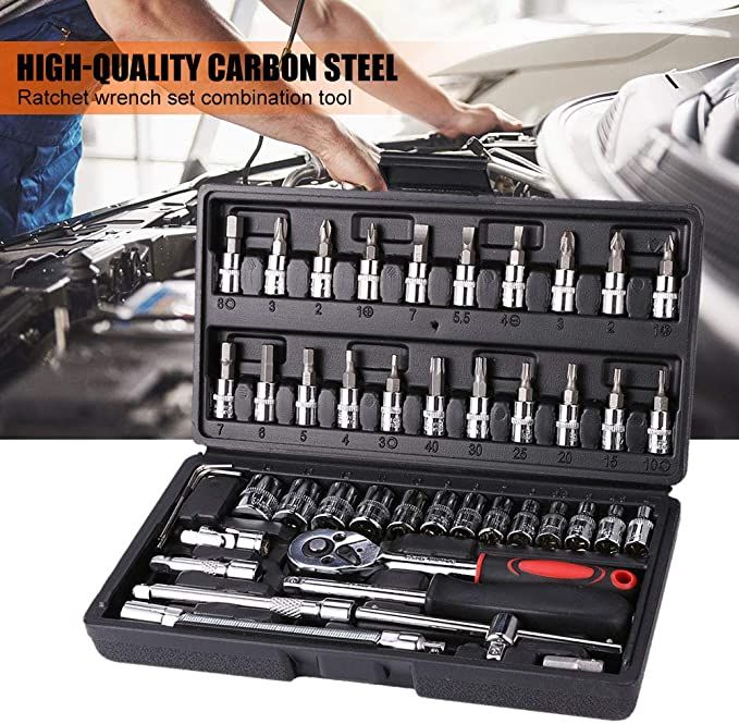 46-Pieces Car Automobile Repair Tool Ratchet Wrench Drive Socket Set 1/4-Inch