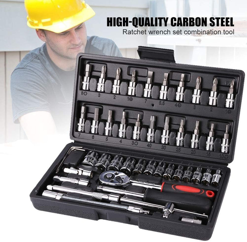 46-Pieces Car Automobile Repair Tool Ratchet Wrench Drive Socket Set 1/4-Inch