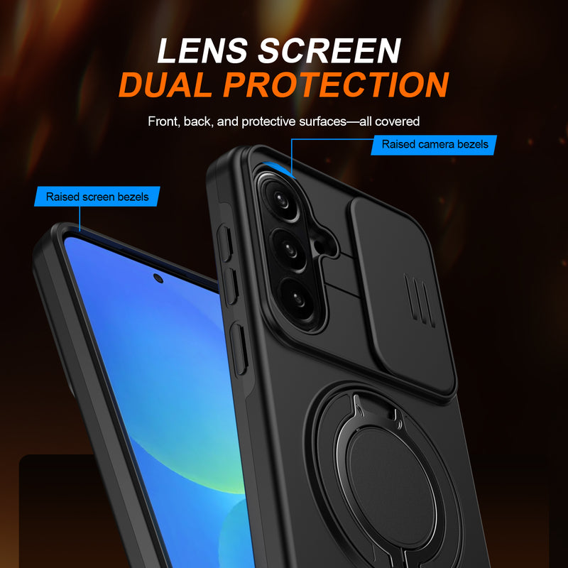 Slide Window Lens Protection Magnetic Ring Bracket Case For Samsung Galaxy A36 Armor case