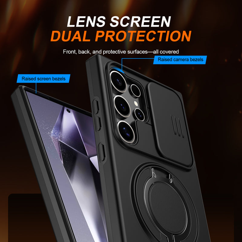 360 Ring Kickstand Hybrid Armor Case Compatible for Samsung Galaxy S26 S25 S24 Ultra S23 Slid Camera Lens Protect