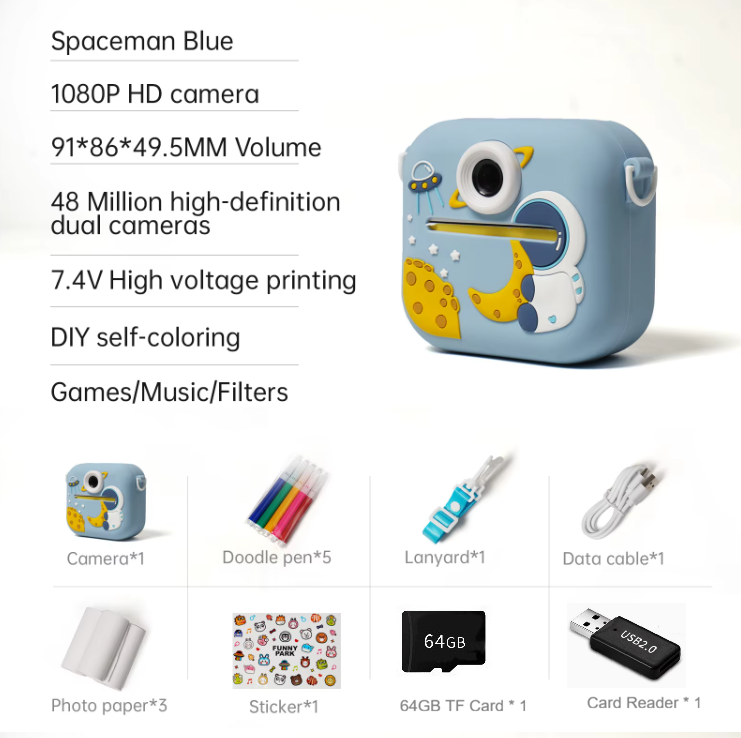 Kids Instant Print Camera & 1080P Video Recorder for Boys Girls