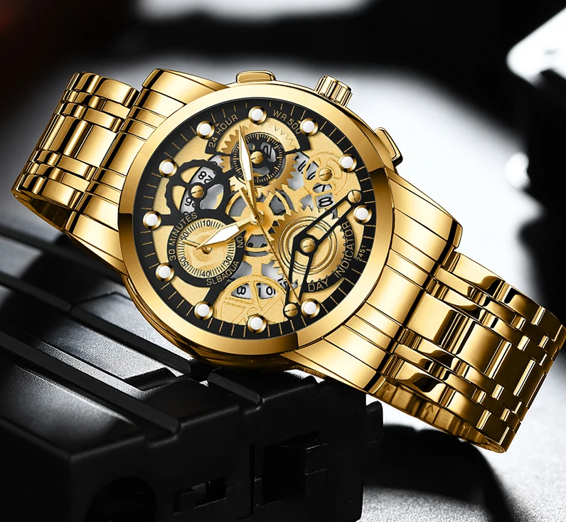 Hollow Out Trendy Quartz Wristwatch Stainless Steel Waterproof