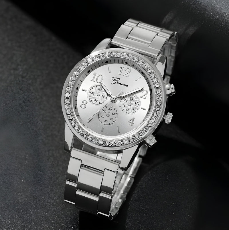 5 PCS Crystal Watch Lady Silver Accessories Necklace Bracelet Woman Gift
