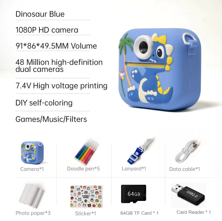 Kids Instant Print Camera & 1080P Video Recorder for Boys Girls
